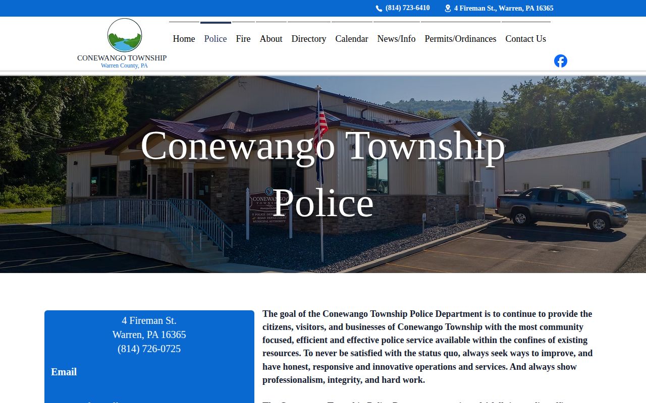 Conewango Township Police arrest-record contact page